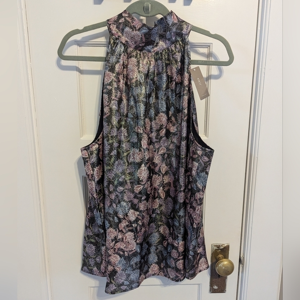 New J. Crew Collection Top Size 2X Plus Tie Neck Plus Blouse Metallic